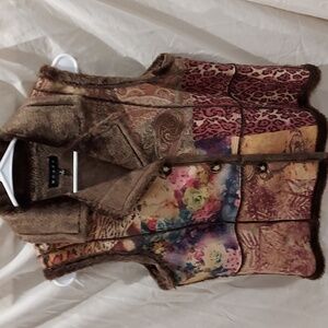 Weavz Eclectic Vest in Brown and Other Muted Colors  w/ Faux Fur Lining Size Sm